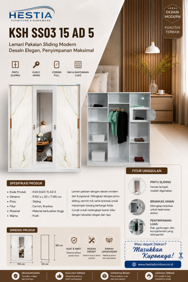 Lemari Sliding Plat Besi 3 Pintu (KSH SS03 15 AD 5)