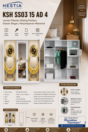 Lemari Sliding Plat Besi 3 Pintu (KSH SS03 15 AD 4)