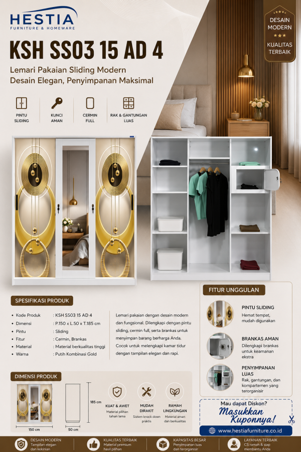 MEBEL PEKANBARU Lemari Sliding Plat Besi 3 Pintu (KSH SS03 15 AD 4)