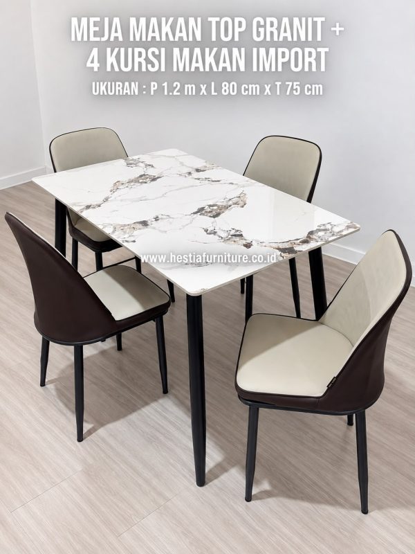 Harga Meja Makan Top Granit + 4 Kursi Makan Import
